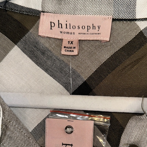 Philosophy Olive and White Checkered Button Down Shirt - Picture 3 of 6